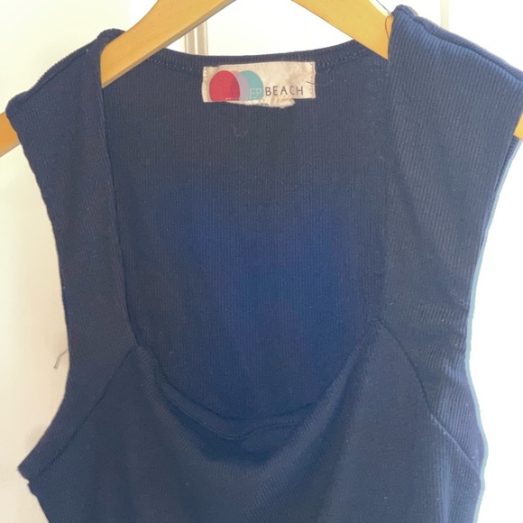 Free People Beach Square Neck Black Cropped Ribbed Daphne Tank Black Top XS - Picture 3 of 8